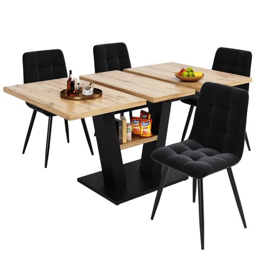 Ensemble Table à Manger Mdf Métal 118–157×70 Cm Extensible Avec 4 Chaises ,gris