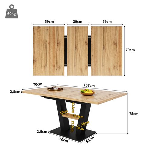 Ensemble Table à Manger Mdf Métal 118–157×70 Cm Extensible Avec 4 Chaises ,gris