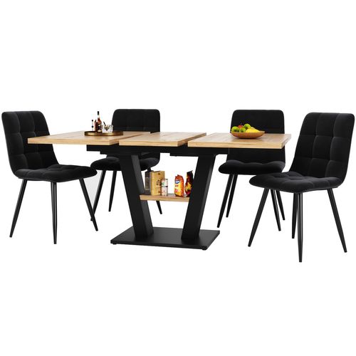 Ensemble Table à Manger Mdf Métal 118–157×70 Cm Extensible Avec 4 Chaises ,gris