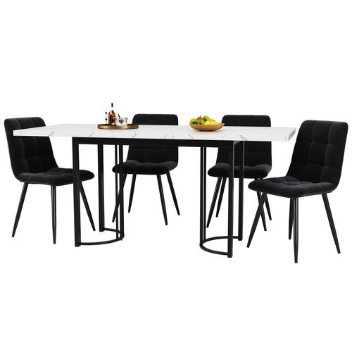 Ensemble Repas Métal 140×80 Cm Table Extensible Avec 4 Chaises ,noir