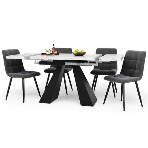 Ensemble Repas Mdf Métal 160×80×75 Cm Table Extensible Pieds Colonne ,blanc