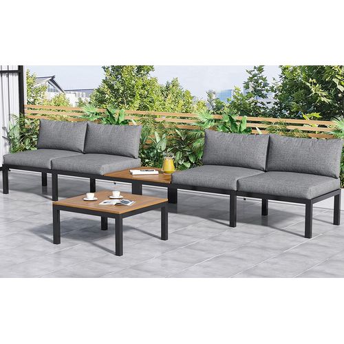Ensemble De Jardin 2 Canapés, 2 Tables D'appoint, 1 Table, Acacia Massif, Coussin Gris