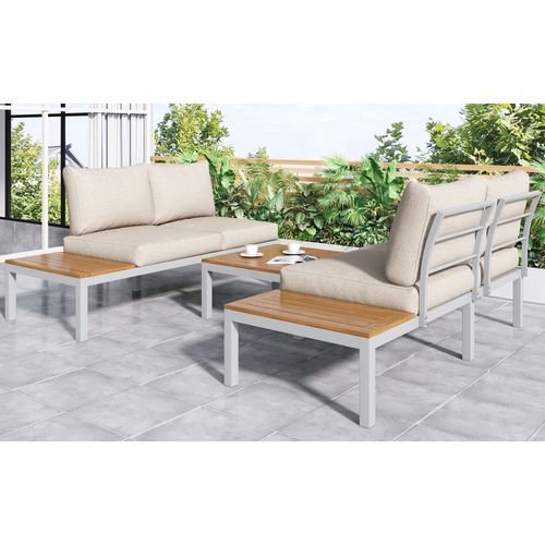 Ensemble De Fauteuils De Jardin En Acier Galvanisé, 2 Canapés, 2 Tables D'appoint, 1 Table
