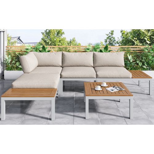 Ensemble De Fauteuils De Jardin En Acier Galvanisé, 2 Canapés, 2 Tables D'appoint, 1 Table