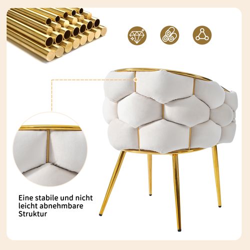 Ensemble Table à Manger Mdf Métal Doré 140×80 Cm Marbre Avec 4 Chaises ,or