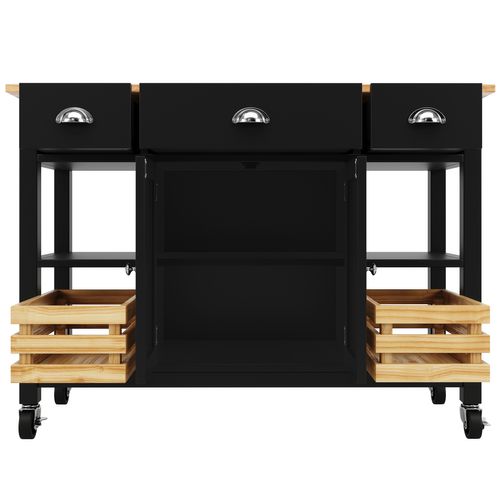 Îlot Moderne 120×45×90cm Mdf Bois, Rangements, Paniers Pin Multifonction, , Noir