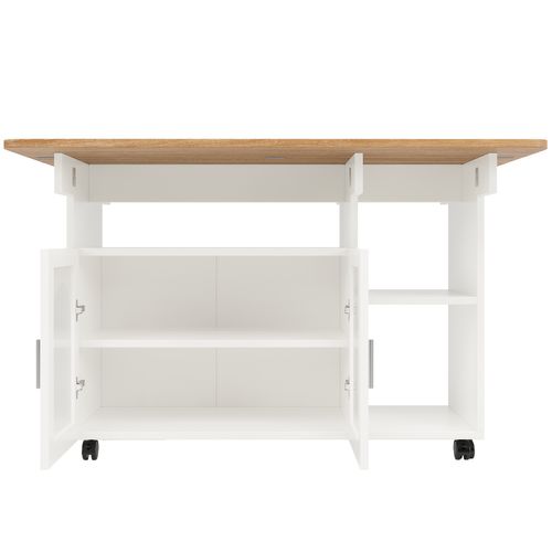 Îlot De Cuisine Bois Mdf 120x60x90cm Avec Espace De Rangement, Desserte Amovible, Blanc