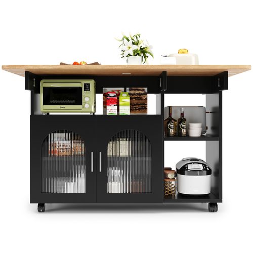 Îlot De Cuisine Bois Mdf 120x60x90cm Avec Espace De Rangement, Desserte Amovible, Noir