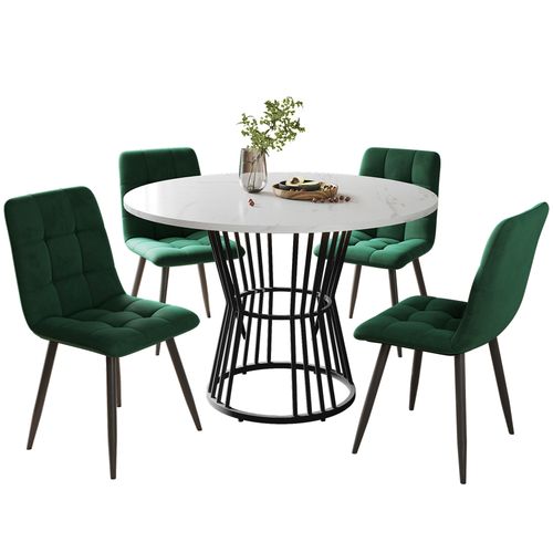 Ensemble Repas Mdf Métal 100 Cm Table Ronde Avec 4 Chaises ,vert