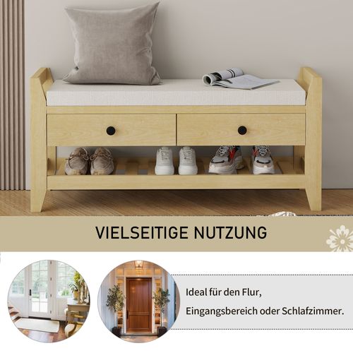 Banc à Chaussures Moderne En Bois Naturel Avec Coussins Souples, Rangement Pour L'entrée
