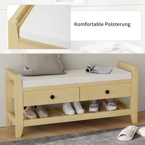 Banc à Chaussures Moderne En Bois Naturel Avec Coussins Souples, Rangement Pour L'entrée