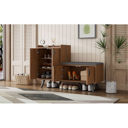 Meuble à Chaussures En Bois Avec Grain,quatre Portes De Rangement,poignées Métalliques,b120/d34/h82