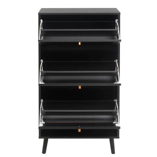 Meuble à Chaussures En Bois Design Bohemian à Rayures Entrelacées, Noir