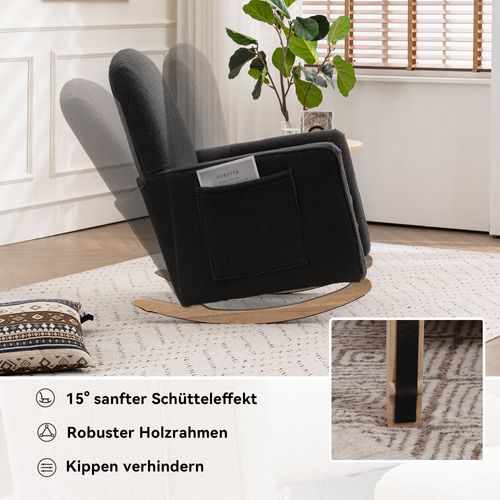 Fauteuil à Bascule Tissu Peluche, Dossier Haut, Avec Tabouret, Intérieur Salon, ,gris Foncé