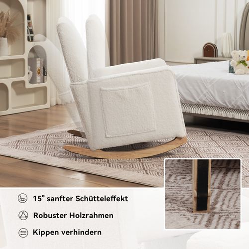 Fauteuil à Bascule Tissu Peluche, Dossier Haut, Avec Tabouret, Intérieur Salon, ,blanc