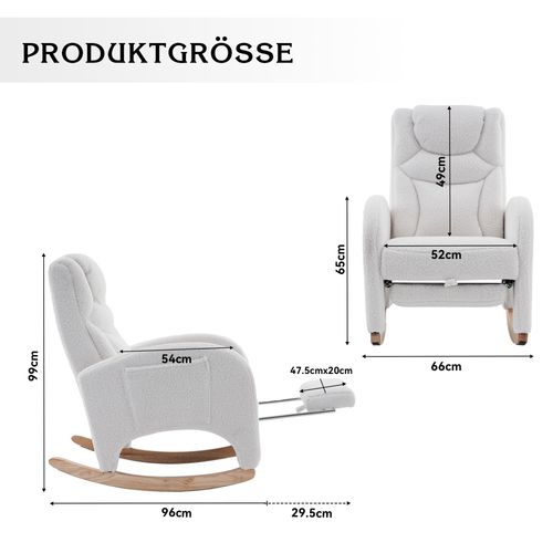 Fauteuil à Bascule Tissu Peluche, Accoudoirs Rembourrés, Style Chambre Détente, ,blanc
