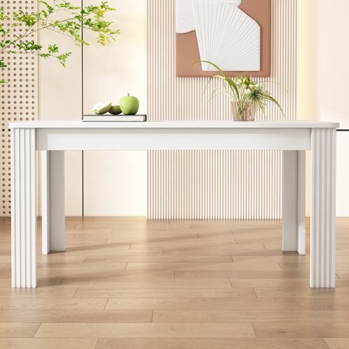 Table Salle à Manger, Design Contemporain, Bois De Chêne, Rectangulaire, Blanc