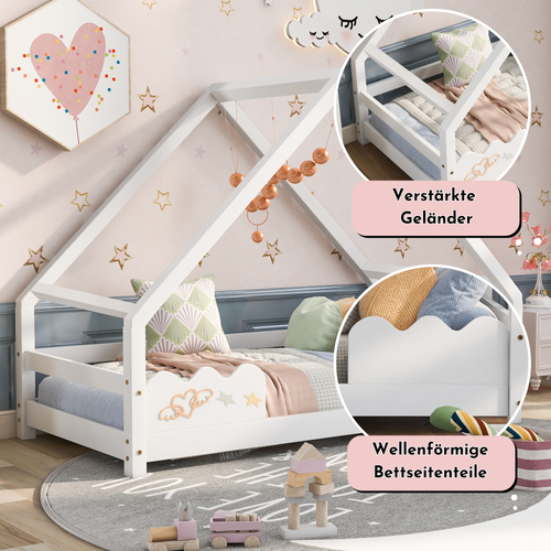 Lit Cabane Enfants 90x200cm En Bois Massif Avec Protection Anti-chute