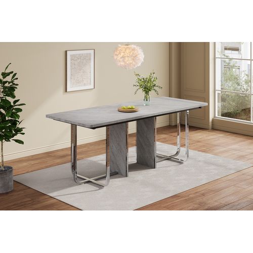 Table Salle à Manger 180x80x75 Cm, Moderne, Stable, Métal, Pour 6 Personnes, Gris+argent