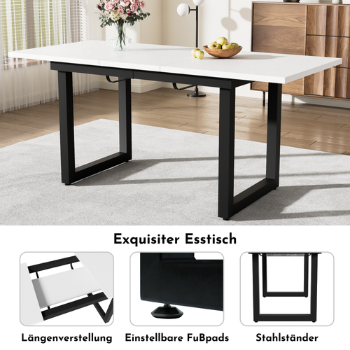 Table Extensible 140/180x80x75 Cm, Style Industriel, Multifonction, Mdf, Blanc+noir
