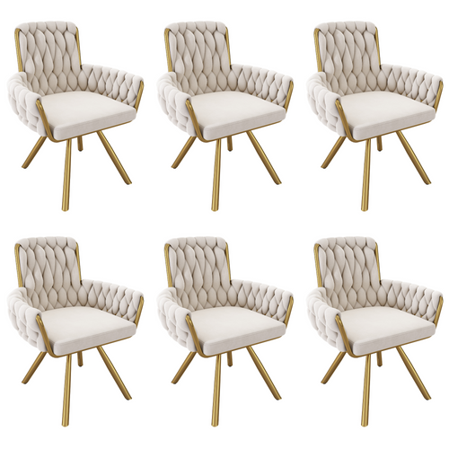 Chaises Salle à Manger Velours Et Métal 6 Pièces Fauteuil Pivotant, Style Luxe,  Beige