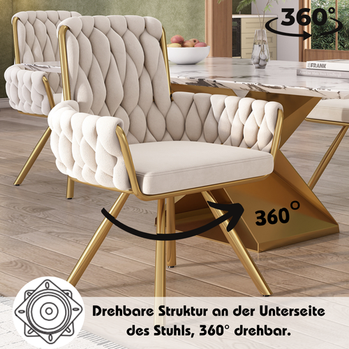 Chaises Salle à Manger Velours Et Métal 4 Pièces Fauteuil Pivotant, Style Luxe,  Beige