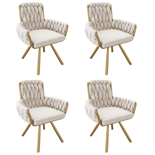 Chaises Salle à Manger Velours Et Métal 4 Pièces Fauteuil Pivotant, Style Luxe,  Beige