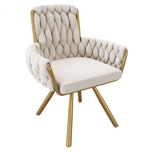 Chaises Salle à Manger Velours Et Métal 4 Pièces Fauteuil Pivotant, Style Luxe,  Beige