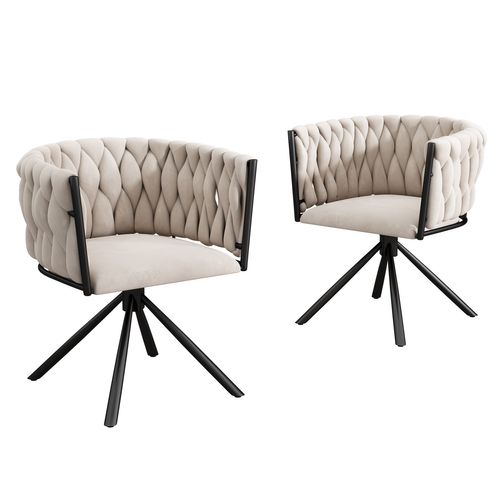 Chaises Salle à Manger Velours Et Métal 2 Pièces Pivotantes, Luxe Clair,  Beige