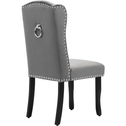 Chaises Salle à Manger Velours Et Bois 2 Pièces Dossier Bouton, Clous Décoratifs,  Gris