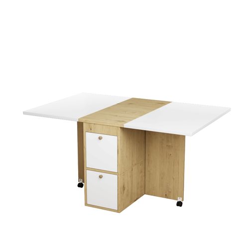Ensemble Table Pliante Mdf Blanc Chêne 5 Pièces 120×80×75 Cm Extensible Avec 4 Chaises
