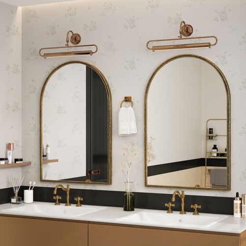Miroir Arqué, Miroir De Mur En Métal, Miroir De Salle De Bain Et Décor Mur, Doré