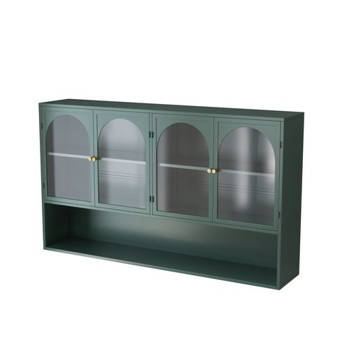 Armoire Murale En Verre à Quatre Portes, Rangement, Adaptée Pour Cuisine,salle De Bain, Vert Foncé