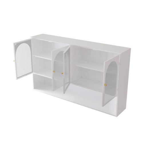 Armoire Murale En Verre à 4 Portes Stockage, Adaptée Pour Cuisine, Salon, Salle De Bain, Blanche
