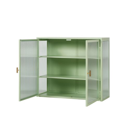 Armoire Murale Moderne à Deux Portes En Verre 70cm Avec Rangement à Trois Niveaux, Vert