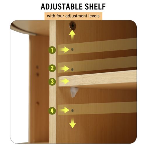 Meuble TV Mdf 175x40x42cm Avec 2 Tiroirs Et Table Ronde Assortie, Bois Clair