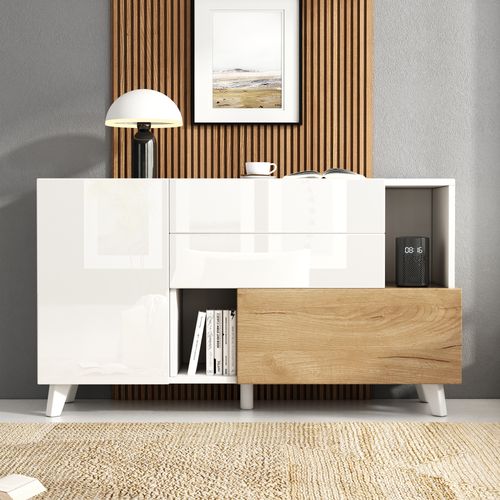 Buffet Moderne En Bois Avec Rangement, Buffet De Salle à Manger, Blanc Brillant
