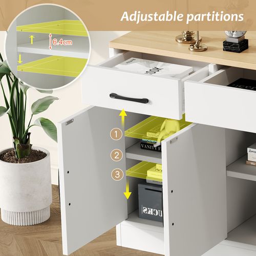 Buffet Multifonction En Bois, Meuble De Salon Et Salle à Manger, Blanc