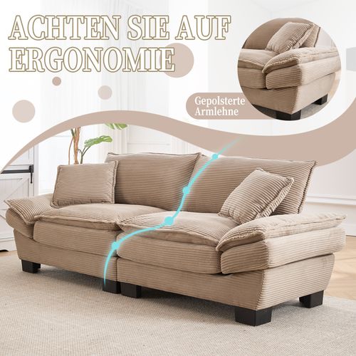 Canapé Fixe Double Moderne En Tissu Doux Avec Lit Pliant, Khaki