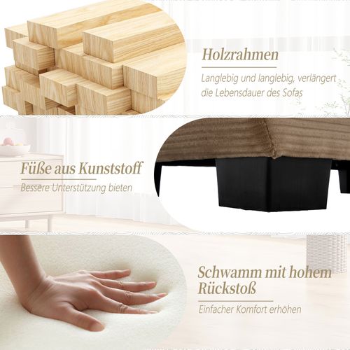 Canapé Fixe Double Moderne En Tissu Doux Avec Lit Pliant, Khaki