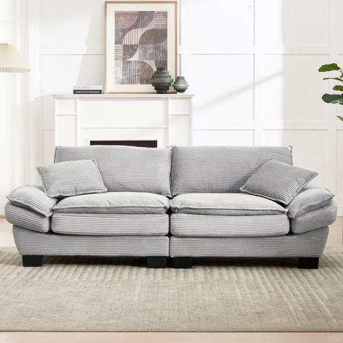 Canapé Fixe Moderne En Tissu Avec Lit Intégré, Confortable Et Spacieux, Gris Clair