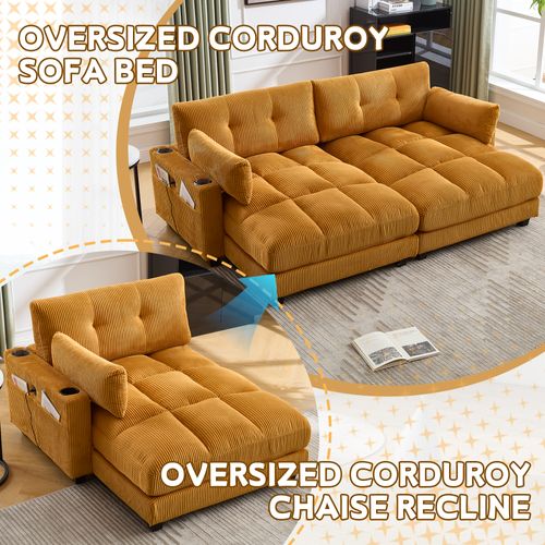 Fauteuil Palmier + Tissu Doux + Coussins Rayés, Accoudoirs Rembourrés, Poches Latérales, Moutarde