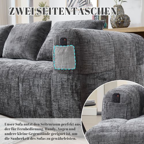 Canapé D'angle Moderne En Chenille, 3 Places, Avec Repose-pieds Et Accoudoirs, Gris