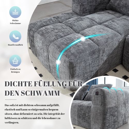 Canapé D'angle Moderne En Chenille, 3 Places, Avec Repose-pieds Et Accoudoirs, Gris