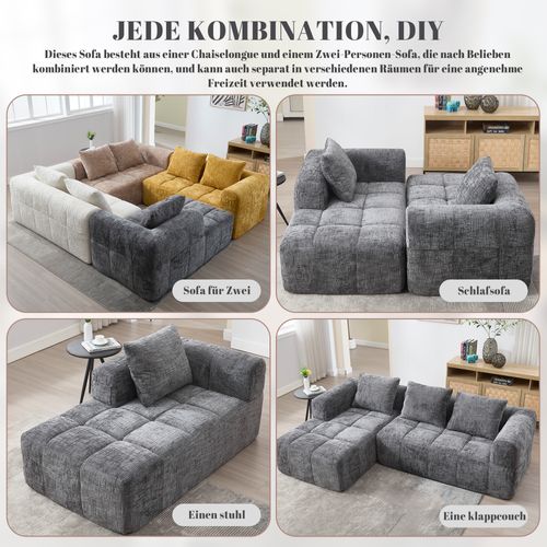 Canapé D'angle Moderne En Chenille, 3 Places, Avec Repose-pieds Et Accoudoirs, Gris