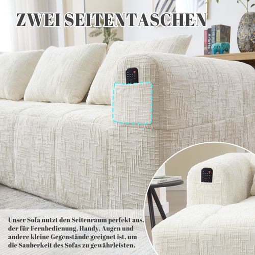 Canapé D'angle Moderne En Chenille, 3 Places, Avec Repose-pieds Et Accoudoirs, Beige