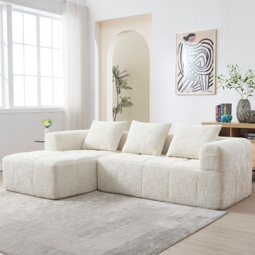 Canapé D'angle Moderne En Chenille, 3 Places, Avec Repose-pieds Et Accoudoirs, Beige