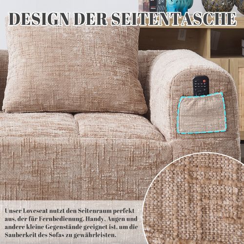 Canapé Confortable En Tissu, Sans Assemblage, Avec Coussin Et Poches Latérales, Khaki