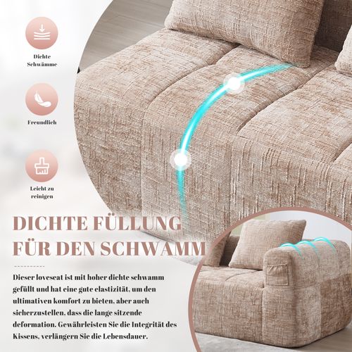 Canapé Confortable En Tissu, Sans Assemblage, Avec Coussin Et Poches Latérales, Khaki