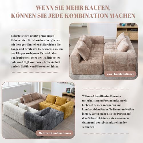 Canapé Confortable En Tissu, Sans Assemblage, Avec Coussin Et Poches Latérales, Khaki